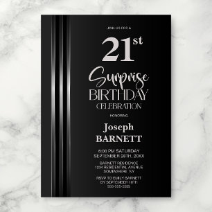 Invitation Gris Noir à Rayures Argentées 21ème Anniversaire S
