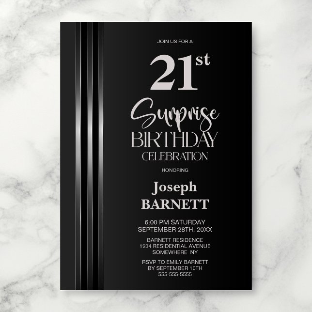 Invitation Gris Noir à Rayures Argentées 21ème Anniversaire S (Créateur téléchargé)