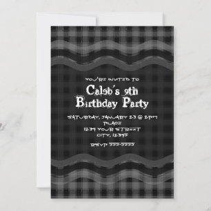 Invitation Gris Noir Carreaux Damier Plaid Party