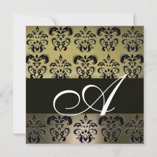 Invitation GRIS  NOIR  DAMAS MONOGRAMME , blanc