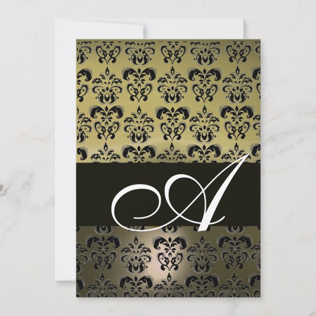 Invitation GRIS NOIR DAMAS MONOGRAMME, blanc brillant (Devant)