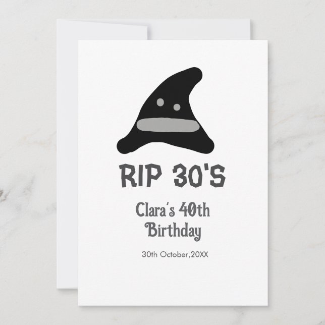 Invitation Gris noir RIP 30's 40e anniversaire sorcière casqu (Devant)