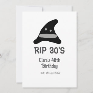 Invitation Gris noir RIP 30's 40e anniversaire sorcière casqu