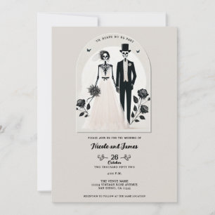 Invitation Gris Pierre Noir Squelette Gothique Mariage Hallow