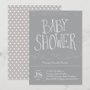 Invitation Gris Polka Dot Baby shower gris moderne
