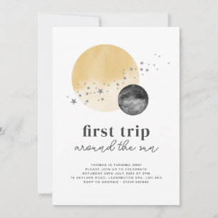 Invitation Gris Premier Voyage Autour Du Soleil Anniversaire 