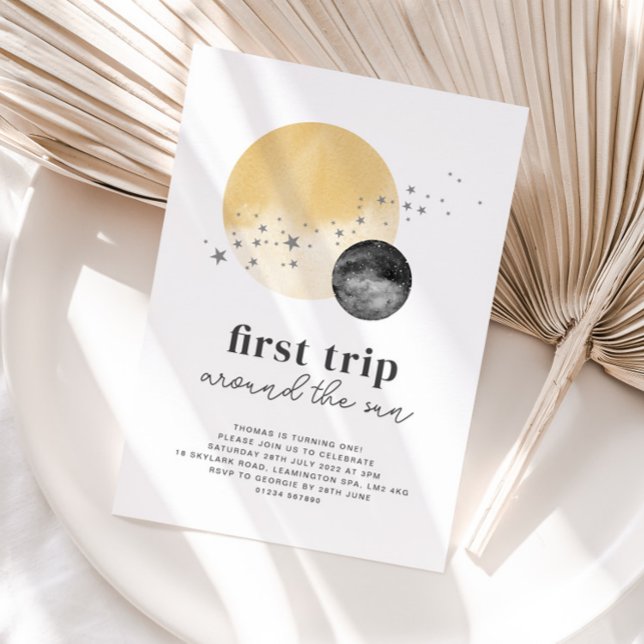 Invitation Gris Premier Voyage Autour Du Soleil Anniversaire  (Créateur téléchargé)