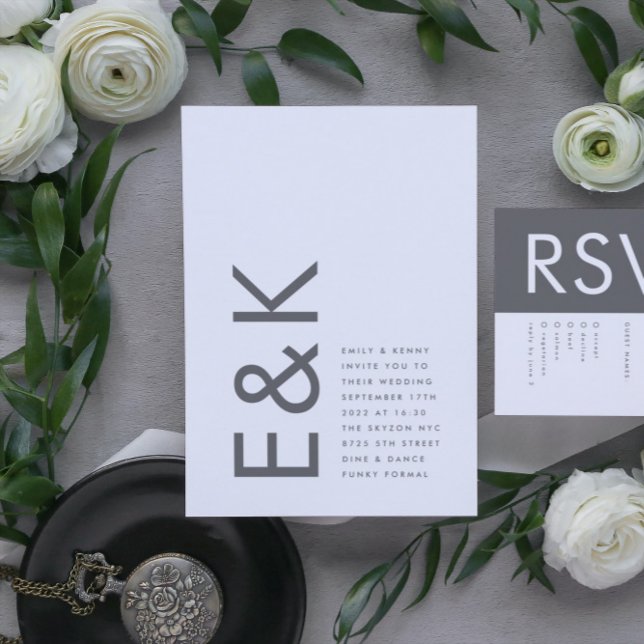 Invitation Gris Premium Ultimate Moderne Monogramme Bold Amus (Créateur téléchargé)