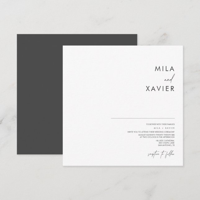 Invitation Gris profond et blanc | Mariage minimaliste modern (Devant / Derrière)