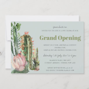 INVITATION GRIS ROSE DÉSERT FLORAL CACTI FAUNA GRAND OUVERTUR