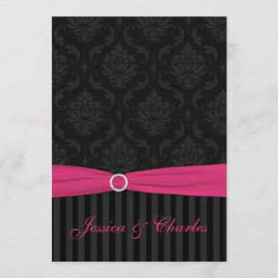 Invitation Gris rose Noir Damask Stripes Stripes Mariage
