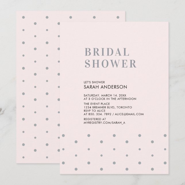 Invitation Gris & Rose Pâle | Élégante Fête de Mariage Modern (Devant / Derrière)