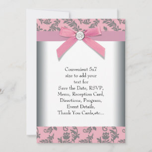 Invitation Gris rose Swirl Damask