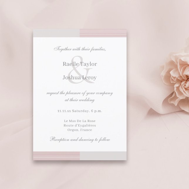Invitation Gris rose vif Gris blanc rayures Ampersand Mariage (Créateur téléchargé)