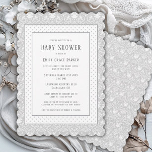 Invitation Gris Shabby Chic Vintage bébé fille douche