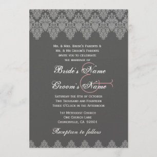 Invitation Gris Silver Mariage damassé Premium Métallique
