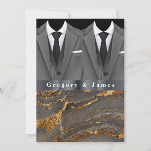 Invitation Gris Tuxedos Blanc mouchoir Or Marbre Noir