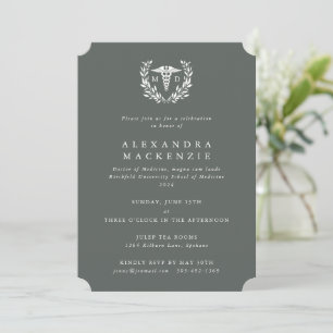 Invitation Gris-vert MD Caduceus+Laurel Wreath Graduation