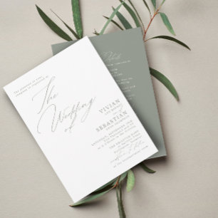 Invitation Gris vert moderne Mariage blanc RSVP QR Code Invit
