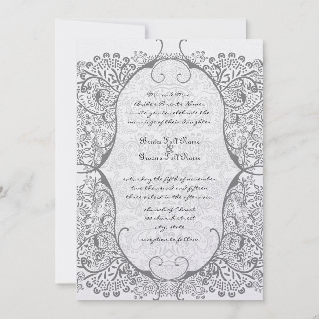 Invitation Gris Whimsical Inséparable mariage Motif invite (Devant)