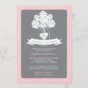Invitation grise douce de baby shower du rose   de