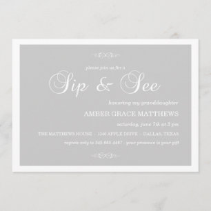Invitation grise et blanche à motif damassé Sip An