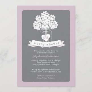 Invitation grise lilas douce de baby shower de pot