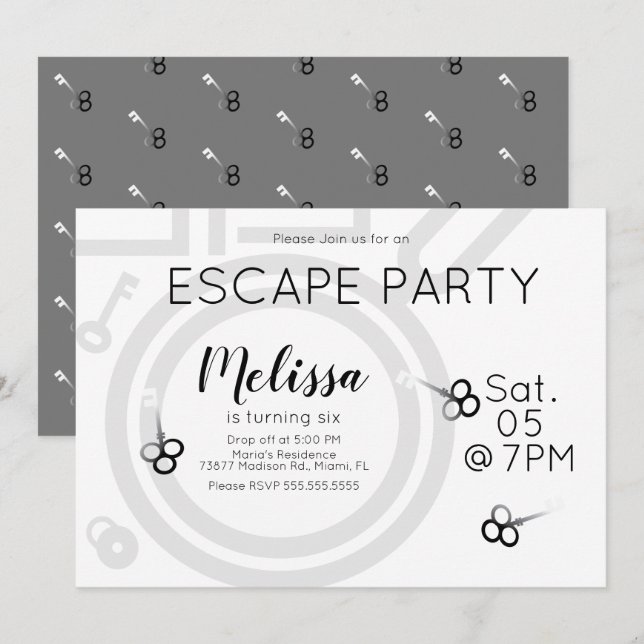 Invitation grise pour une fête d'anniversaire dans (Devant / Derrière)
