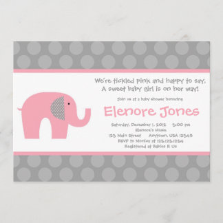 Invitation grise rose de baby shower d'éléphant