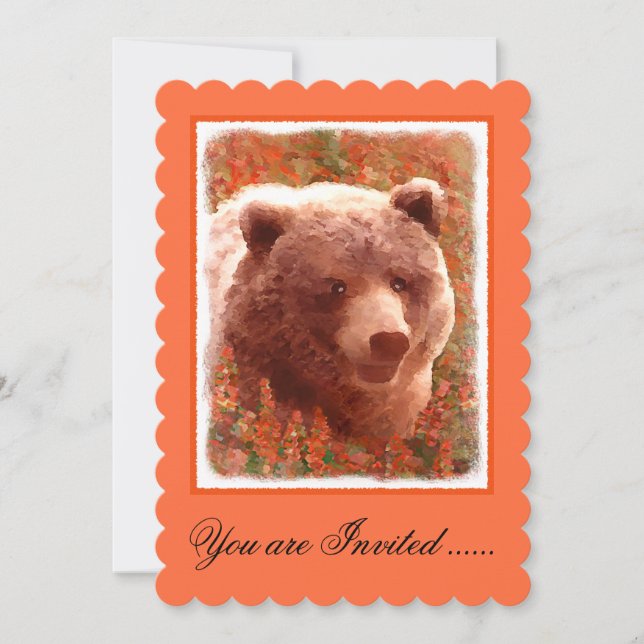 Invitation Grizzly Bear Cub dans Fireweed Peinture Art de la  (Devant)