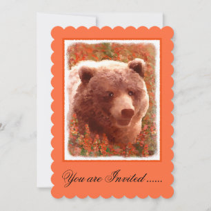 Invitation Grizzly Bear Cub dans Fireweed Peinture Art de la 
