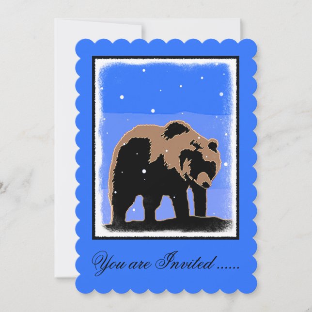 Invitation Grizzly Bear en hiver - Art original de la faune (Devant)