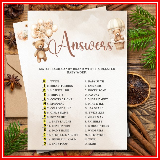 Invitation GROGNANCY CANDY MATCH Baby shower Jeu mignon Ours (Créateur téléchargé)