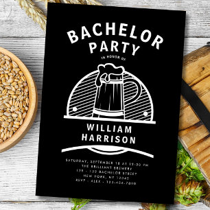 Invitation Groom Bachelor Party Black and White Brasserie Tou