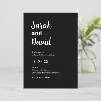 Invitation Groom Bride mariage moderne noir et blanc