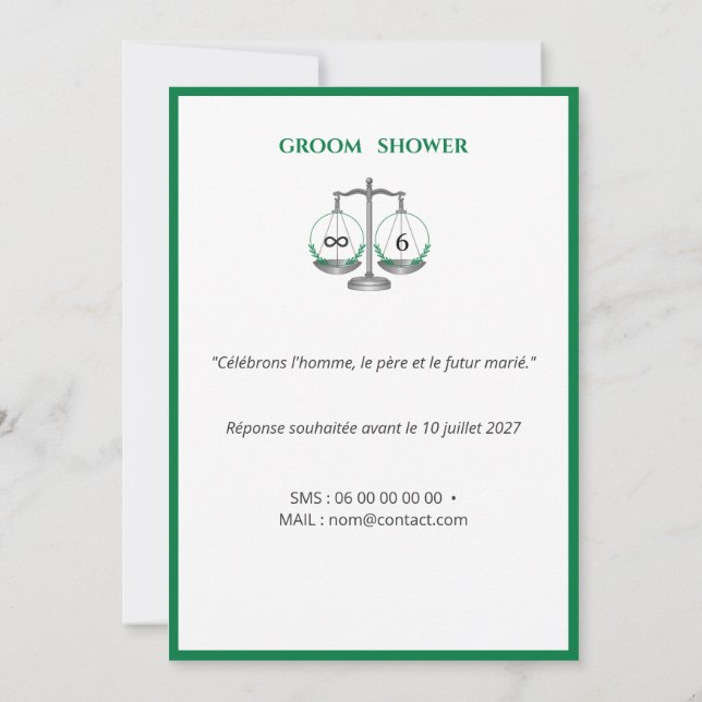Invitation Groom Shower  - Vert Émeraude et Gris Anthracite (Dos)