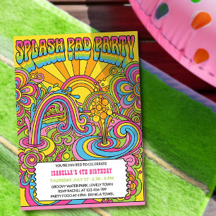 Invitation Groovy Anniversaire Enfant Arc-en-ciel Rétro Éclab