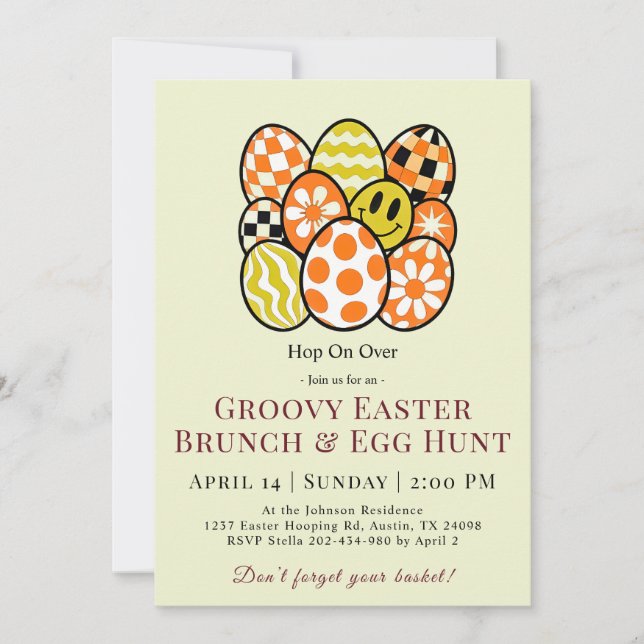 Invitation groovy au brunch de Pâques et chasse au (Devant)