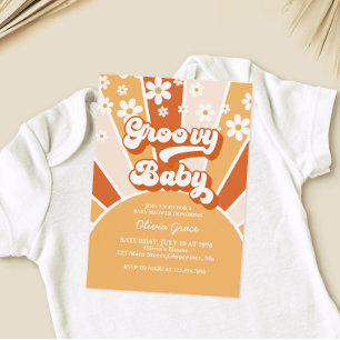 Invitation Groovy Baby Retro Sunshine Daisy Baby Shower Invit