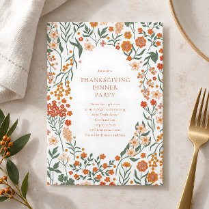 Invitation Groovy Boho Orange Fleur Sauvage Fantaisie Thanksg