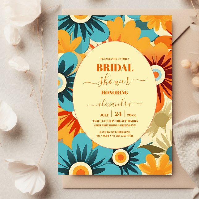 Invitation Groovy Boho Rétro Fleurs Mariage Shower (Créateur téléchargé)
