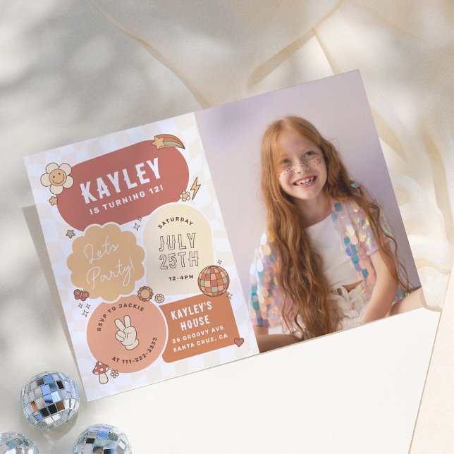 Invitation Groovy Daisy Boho Faisons la Fête Photo Fille Anni (Créateur téléchargé)