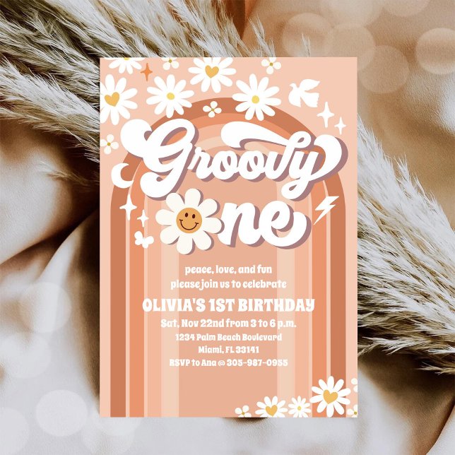 Invitation Groovy Daisy Rétro pour 1er Anniversair (Créateur téléchargé)
