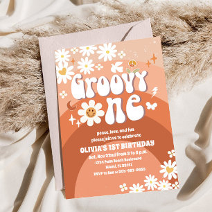 Invitation Groovy Daisy Rétro pour 1er Anniversair