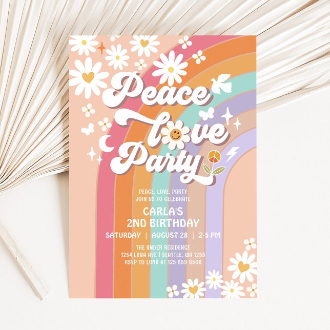 Invitation groovy de fête d'anniversaire hippie de (Créateur téléchargé)