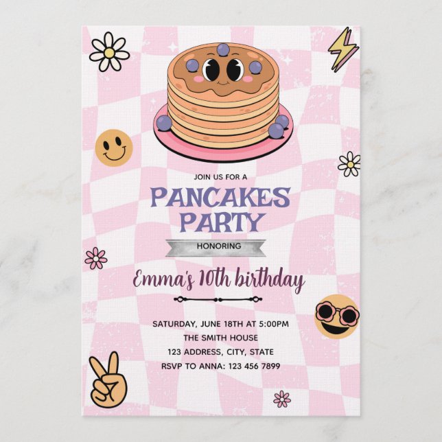 Invitation groovy de fête de pancakes (Devant)