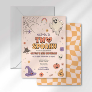 Invitation Groovy Deux Fantômes Halloween Deuxième Anniversai