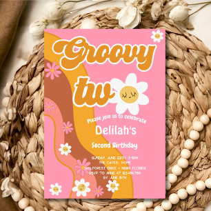 Invitation Groovy deux rétro vintage deuxième anniversaire
