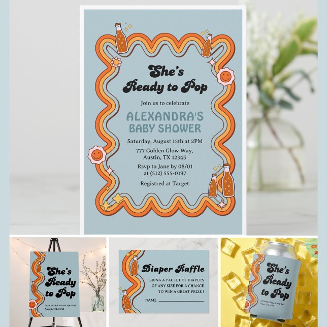 Invitation Groovy Elle est prête à éclater Garçon Bleu Poussi (Créateur téléchargé)