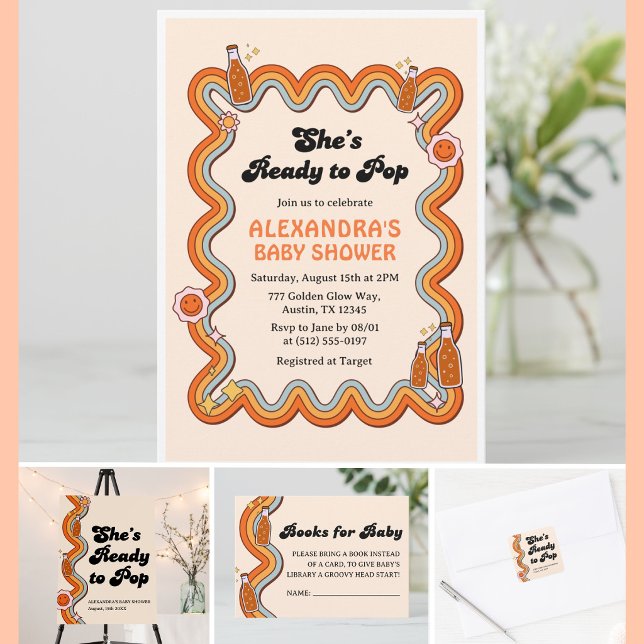 Invitation Groovy Elle est prête à éclore Crème de moutarde d (Créateur téléchargé)